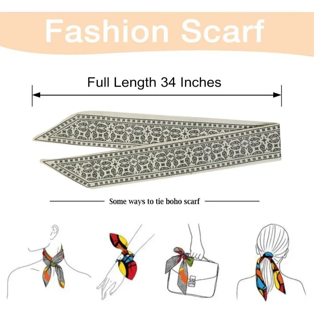 4Pcs Fashion Scarves for Women Boho Satin Headbands Multi-Function Bag Hair